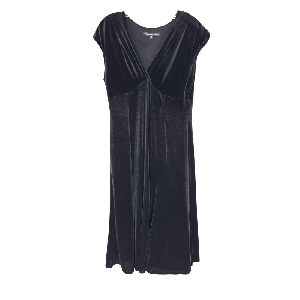 Jones Wear Dress Black Velvet V-Neck Whimsigoth Evening Event Black Tie Size 14
